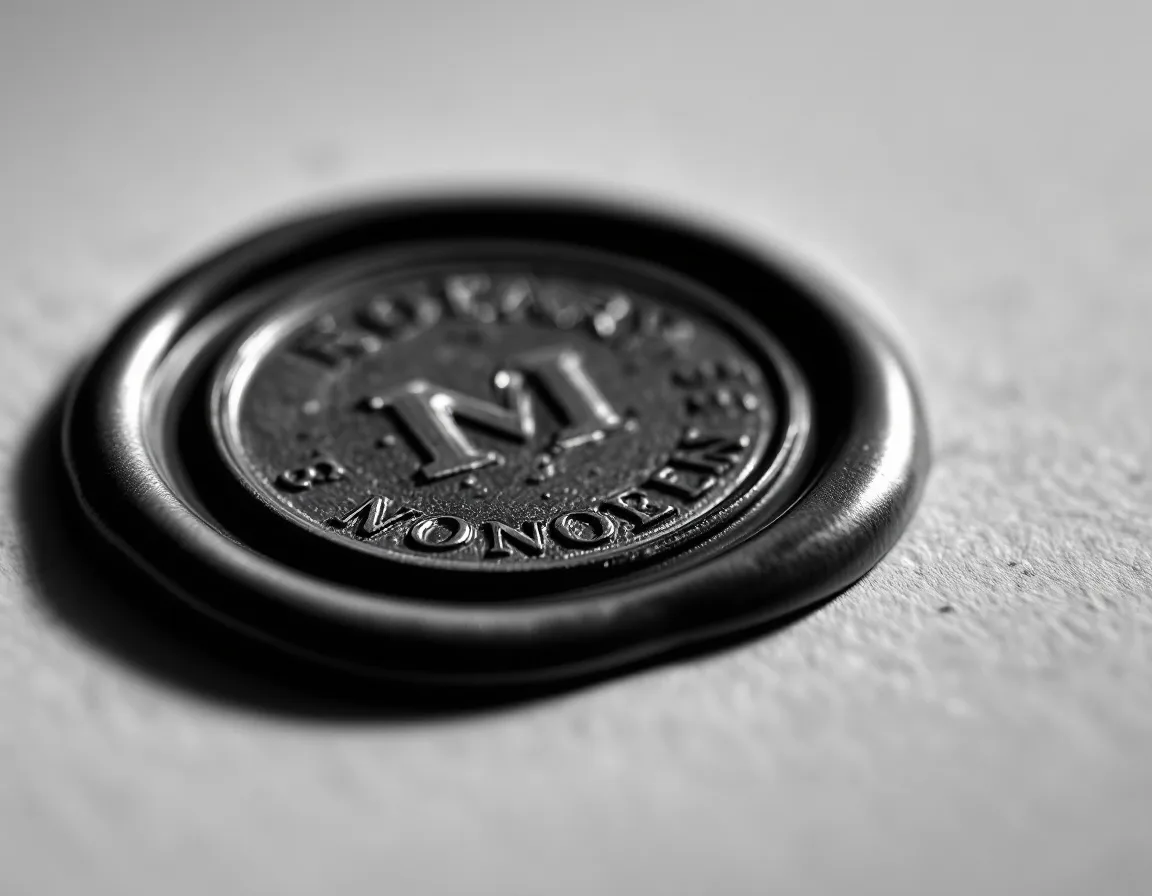 A notary seal embossed into heavy paper under raking light